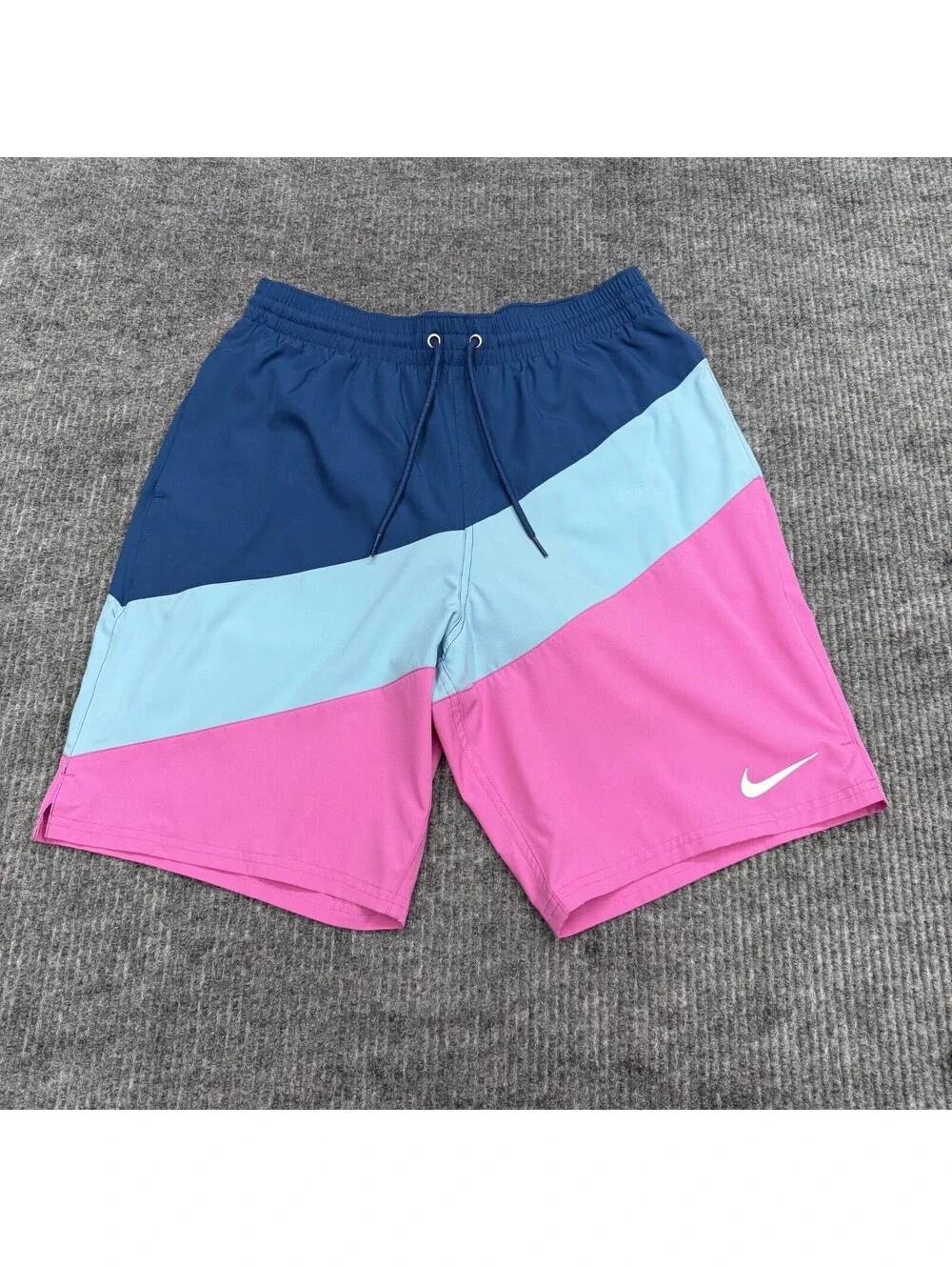 Nike Retro Swim Shorts Men M Blue Pink Colorblock Lined Trunks Drawstring Pocket